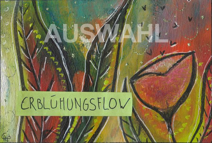 farbig gestaltete Karte mit dem Wort Erblühungsflow